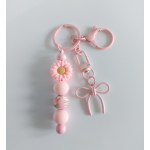 Sleutelhanger met kralen | roze | bloem | strik