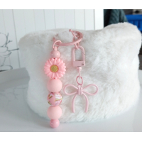 Sleutelhanger met kralen | roze | bloem | strik