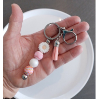 Sleutelhanger met kralen | roze & wit
