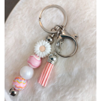 Sleutelhanger met kralen | roze & wit
