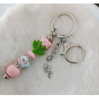 Sleutelhanger met kralen | bloem | roze