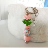 Sleutelhanger met kralen | bloem | roze