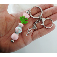 Sleutelhanger met kralen | bloem | roze