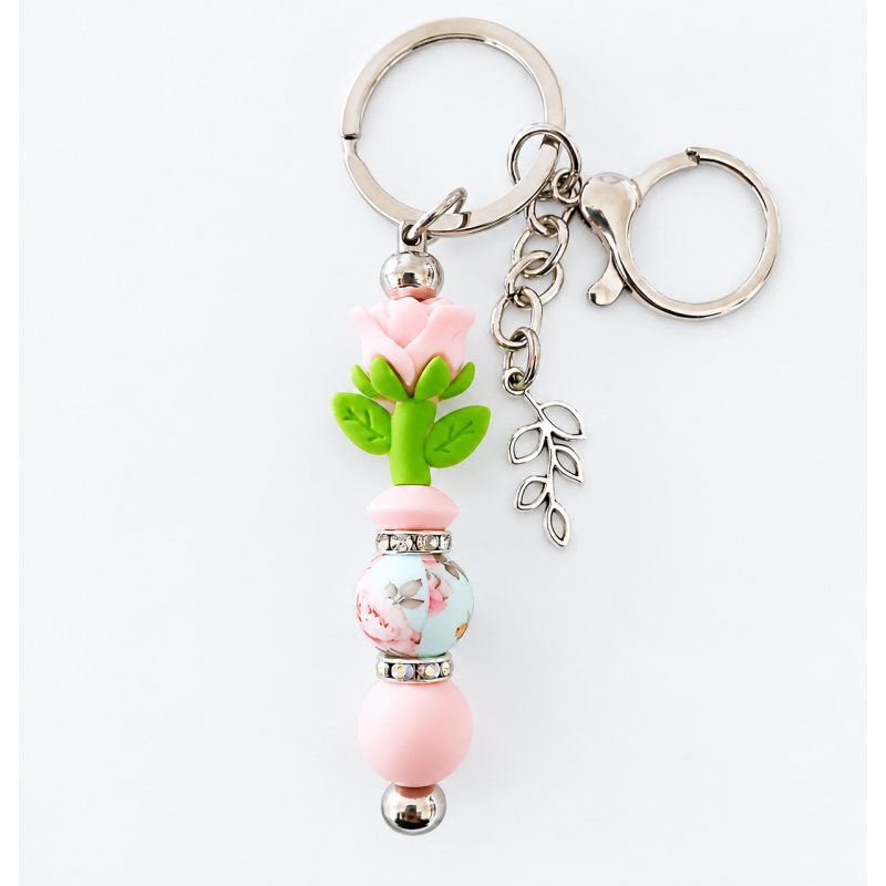 Sleutelhanger met kralen | bloem | roze