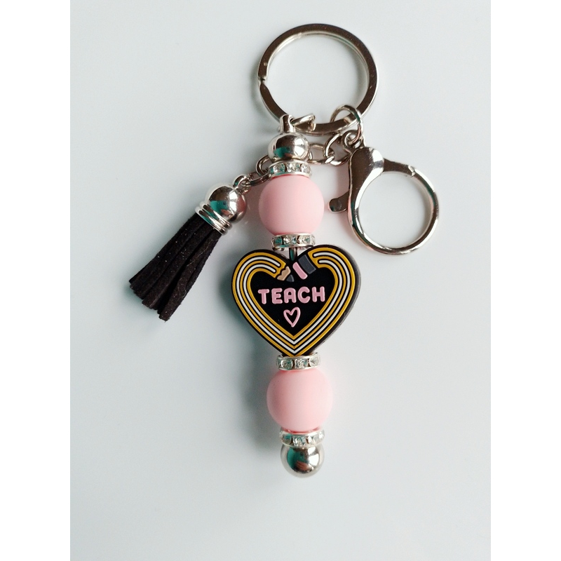 Sleutelhanger voor juf | teach | roze  | kado juf