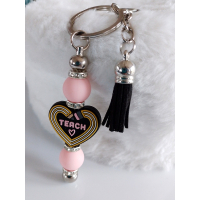 Sleutelhanger voor juf | teach | roze  | kado juf