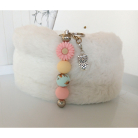 Sleutelhanger met kralen | bloem, uil |roze