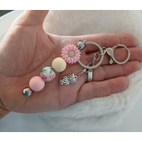 Sleutelhanger met kralen | bloem, uil |roze