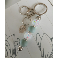 Sleutelhanger met kralen | Grijs, zilver | bedel blad