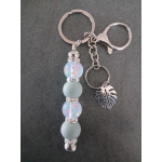 Sleutelhanger met kralen | Grijs, zilver | bedel blad