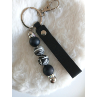 Sleutelhanger met kralen | pu leer | zwart | tribal