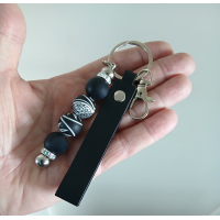 Sleutelhanger met kralen | pu leer | zwart | tribal