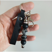 Sleutelhanger met kralen | pu leer | zwart | tribal