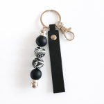Sleutelhanger met kralen | pu leer | zwart | tribal